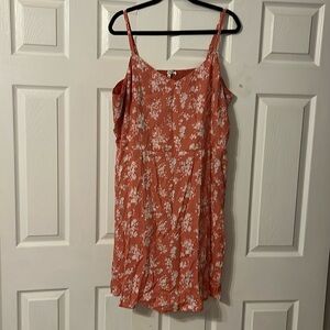 Spaghetti strap peach floral dress.